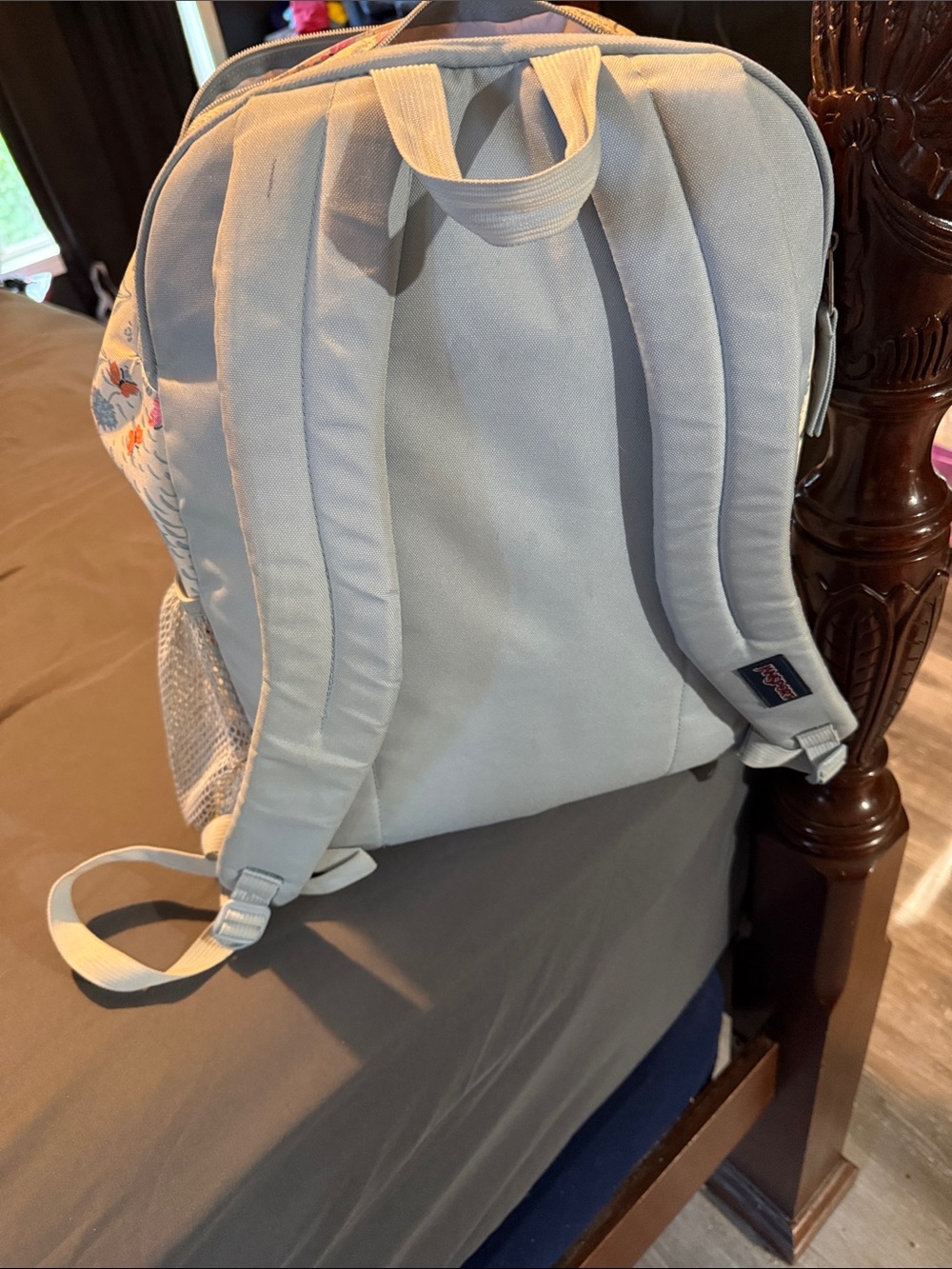 Jansport Light Blue Floral Backpack with Pink & Orange Accents - Picture 2 of 7